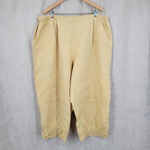 FLAX Linen Capri Pants Yellow Cuffed Wide Leg Floods Lagenlook High Rise